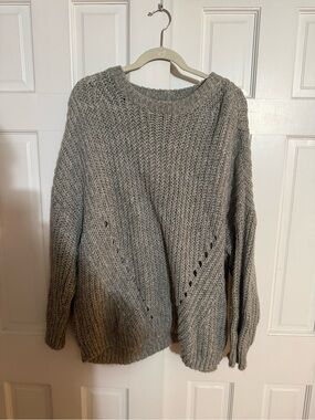 American Eagle Outfitters Gray Chunky Open-Stitch Crew Sweater